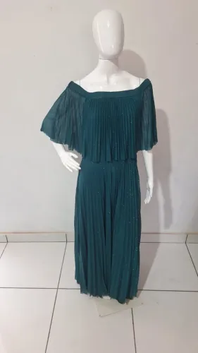 Vestido longo verde petróleo