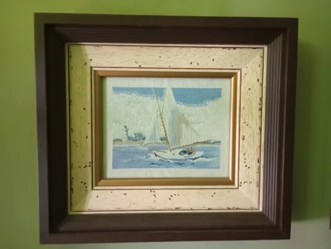 4 Quadro Decorativo com Paisagem Marítima em ponto Cruz