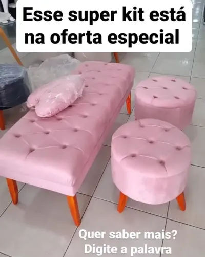 Kit de Mesa e Puffs Rosa - Oferta Especial!