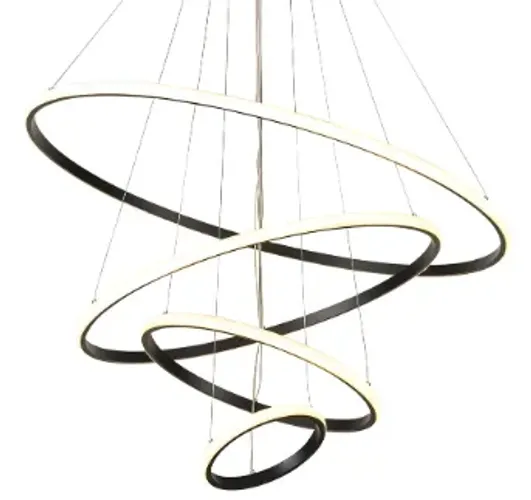 Lustre Pendente Luminária 4 Aros Anéis Arcos Led 4000K 86W Cor Preto