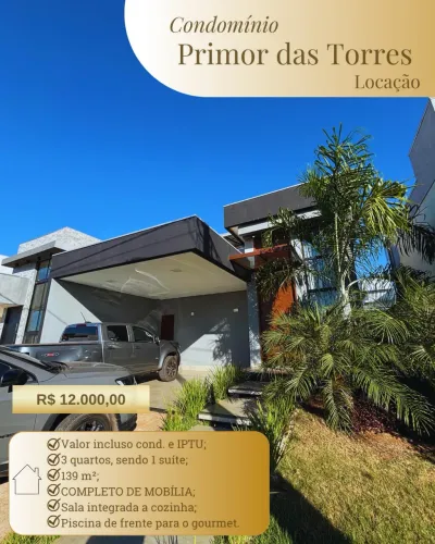 Locação Casa Térrea Mobiliada e energia solar Primor das Torres