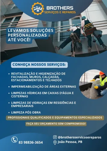 Limpeza e revitalização de muros, pisos, estacionamentos, fachadas, vidraças, pós obra. 