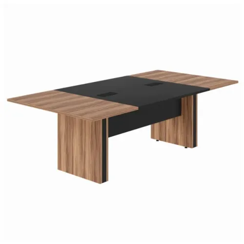 Mesa de Reunião Diretoria 2,40X1,20m Nogal Sevilha/Preto Elegante e Ampla Modelo 22012