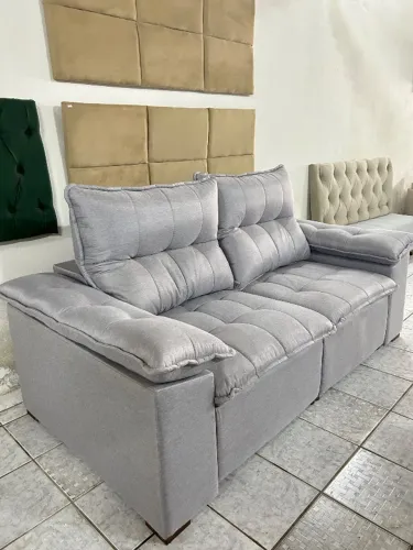 Sofá retrátil e reclinável 2m, linho cinza
