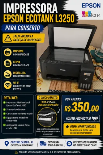 Epson EcoTank L3250 - Para Conserto - Falta Apenas a Cabeça de Impressão
