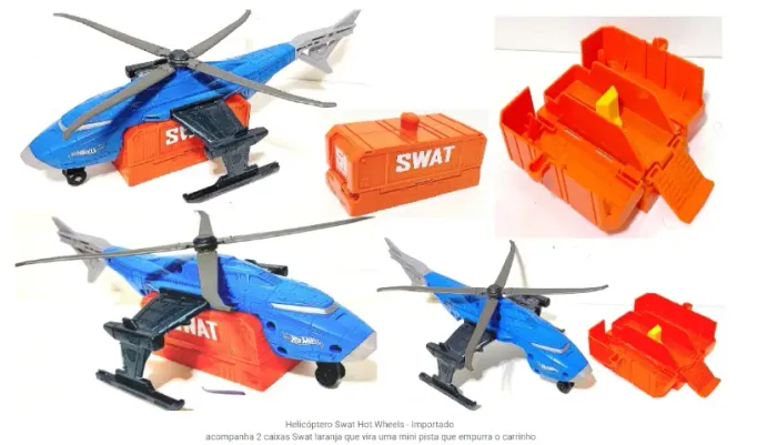 Helicóptero hot wells original com caixas/baús Swat que vira uma mini pista - Importardo