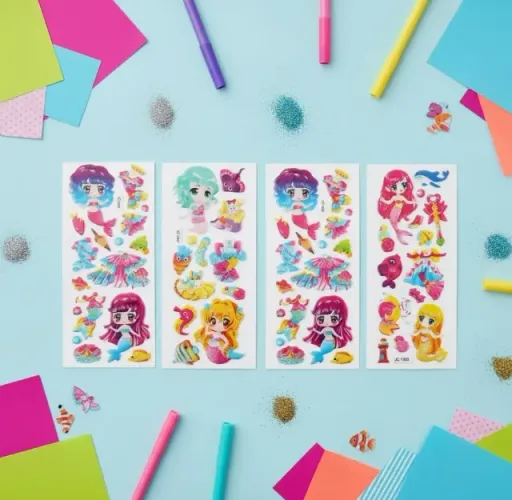 02 cartelas adesivos sereia troca roupinha 3d bolha relevo