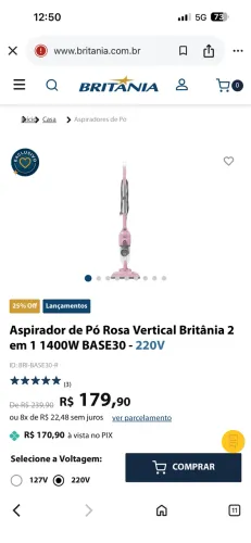 Aspirador de pó vertical rosa Britânia