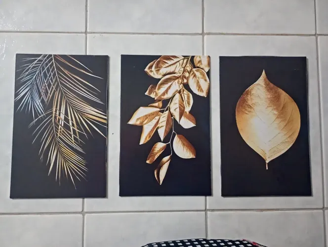 Quadros decorativos folhas douradas