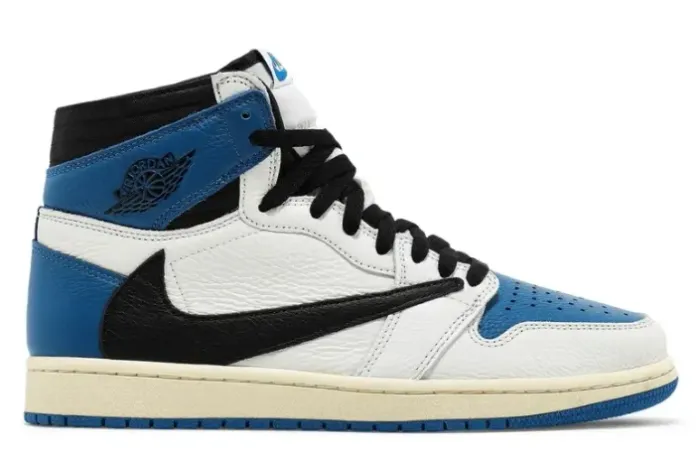 Air Jordan 1 Retro High Fragment Design x Travis Scott Couro Branco Azul