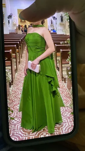 Vestido de festa madrinha casamento verde oliva