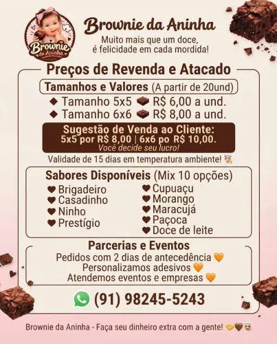 Faça seu dinheiro extra com os Brownies da Aninha!