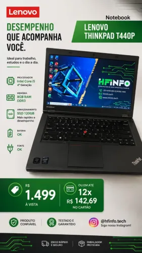Notebook Thinkpad T440 + 8GB de RAM + SSD 120GB