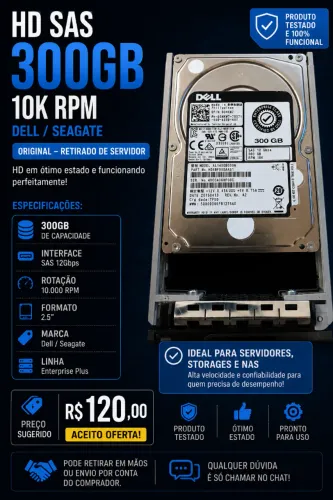 HD SAS Dell Enterprise 300GB 10K RPM Original Servidor