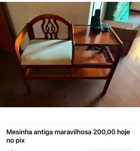 Mesinha de telefone antiga maravilhosa de madeira otimo estado