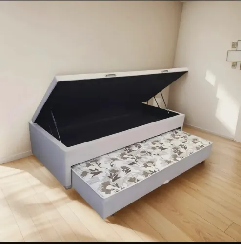 Cama solteiro + cama auxiliar + baú