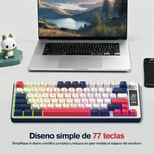 AOC GK280 Teclado sem fio 70%, Bluetooth Trimodo /2.4 GHz/USB-C, Teclado Gamer RGB LED