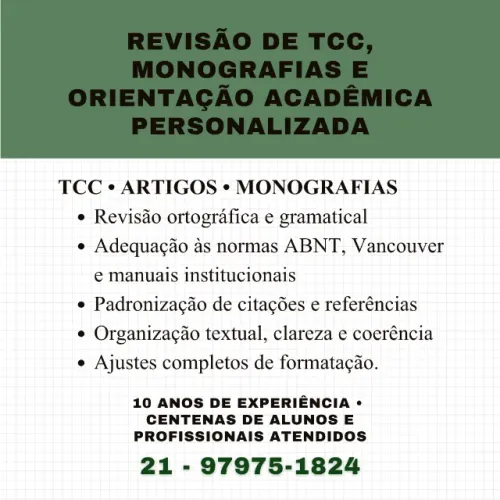 Revisão e Orientação de TCC, Artigos e Trabalhos Acadêmicos