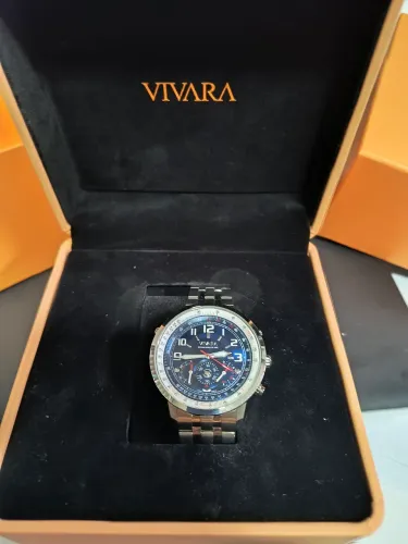Relógio Vivara chronograph fundo azul 46mm pulseira metal top