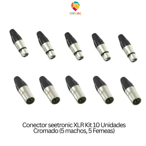 Conector SEETRONIC XLR Cromado - kit 10 Unid (5 machos x 5 Femeas)