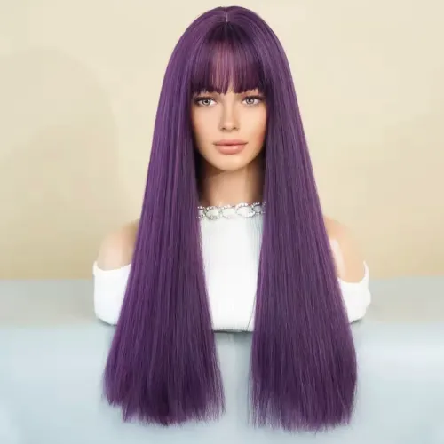 Peruca Longa Roxa Premium Cosplay | Wig Resistente ao Calor