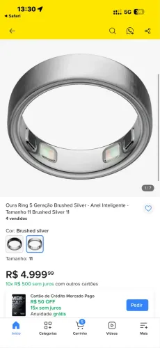 Oura Ring 5 Silver Tamanho 6