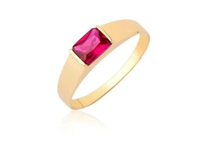 Anel Pedra Vermelha Unisex 8 x 5 mm Em Ouro 18 Kilates Maciço 3.50 Gramas