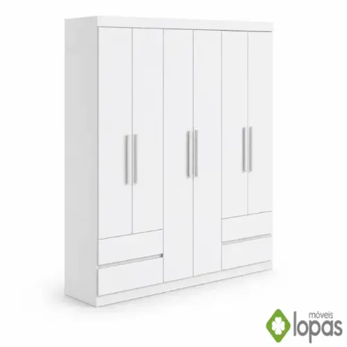 Guarda-roupa Zeus Branco 6 Portas 4 Gavetas - Entrega Rápida