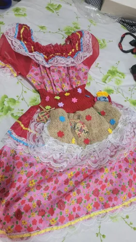 Combo lindo, 3 conjunto de roupas junina feminina diversificadas para pré adolescente: 