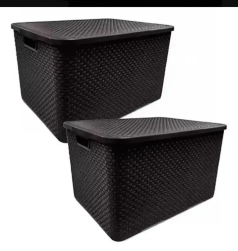 Kit 2 Cesto Caixa Organizadora Rattan Tampa 7 Litros Preto