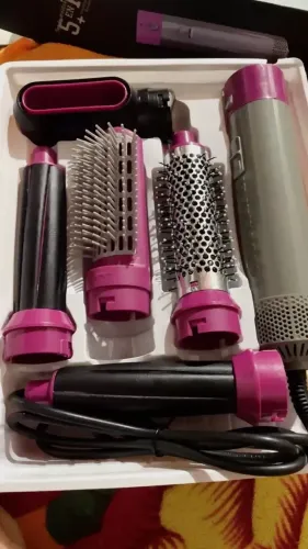 Escova secador de cabelo 5 em 1 multifuncional 110v pink/prata
