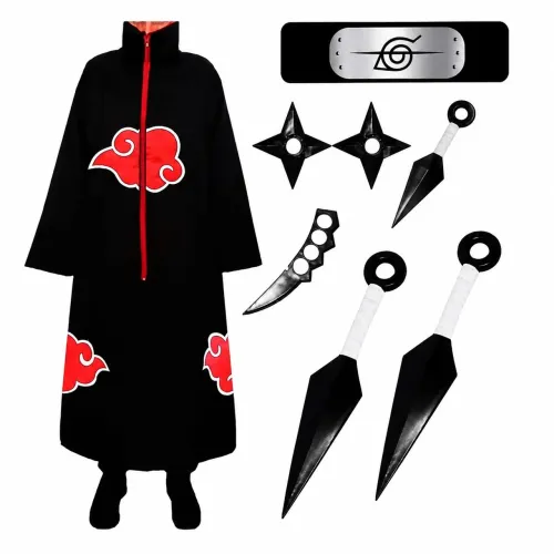 Naruto Roupa Akatsuki Infantil + Kit Ninja Itachi Premium
