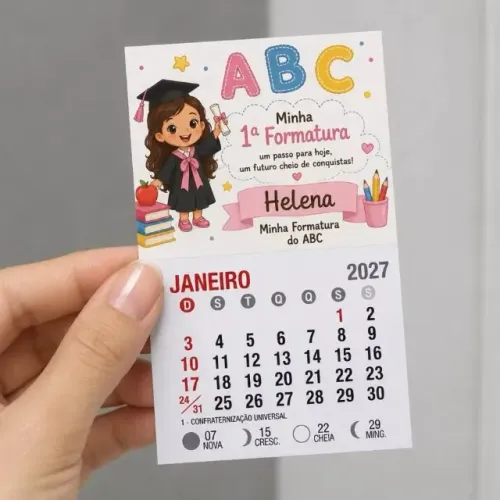 Mini Calendário 2027 Geladeira Calendário com imã Calendário de lembrancinha