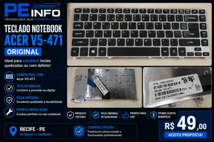Teclado Notebook Acer V5-471 Original Novo Para Substituição