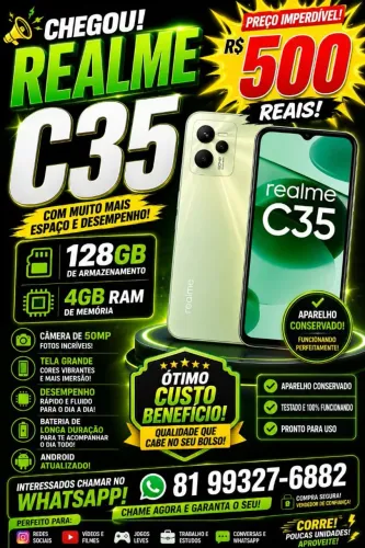 CELULAR REALME C35 128GB POR APENAS R$ 500! APARELHO CONSERVADO E PRONTO PARA USO! 