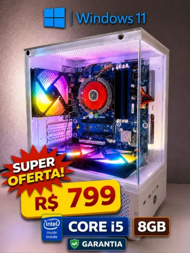 CPU Core i3 7° Geração 8g Gabinete Gamer 3Fans RGB + Monitor Windows11