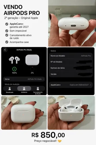 AirPods Pro 2ª Geração Original Apple + AppleCare+ até 2027