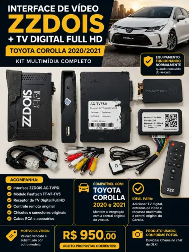 Interface de Vídeo ZZDOIS + TV Digital Full HD Corolla 2020/2021
