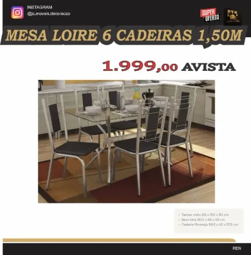 MESA LOIRE 6 CADEIRAS 1,50M