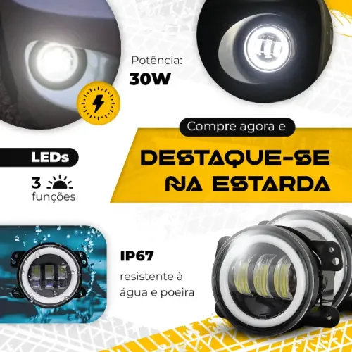 Kit Farol de Milha Neblina Auxiliar DRL em Led + Luz de Pisca Universal Potente para Repor