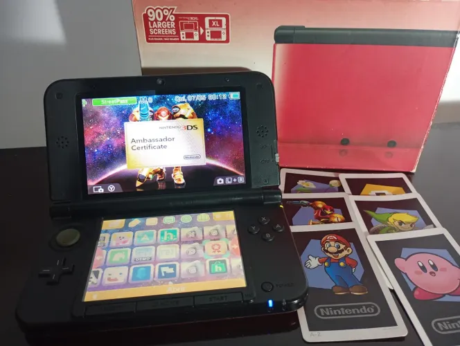 Nintendo 3DS XL Vermelho Desbloqueado com Jogos na Caixa Original