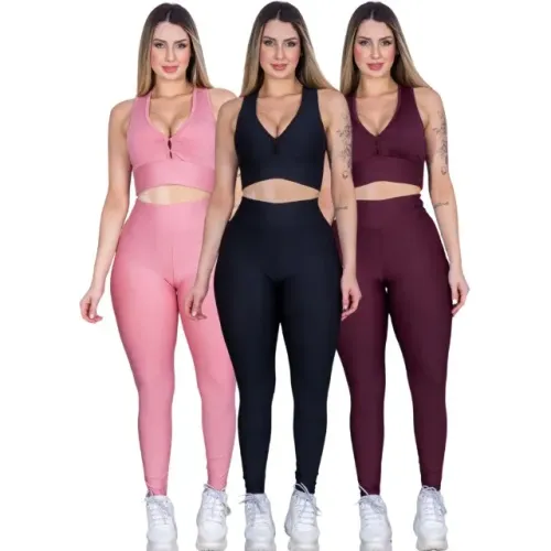 Achadinho da Shopee! Kit 3 Conjuntos Fitness Feminino - Top + Legging Academia