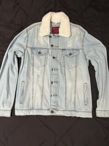 Jaqueta Polo Wear jeans com gola de carneiro/pelo