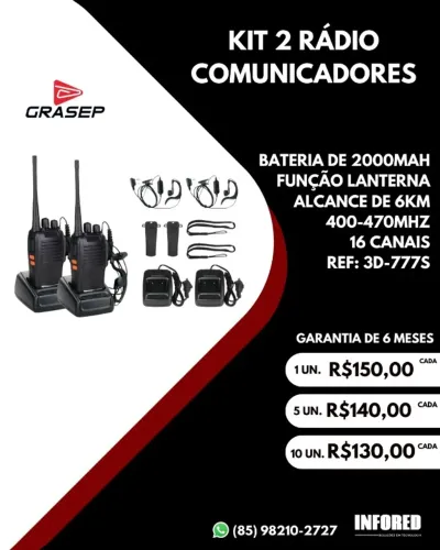 Kit 2 rádio comunicadores Grasep 3D-777S