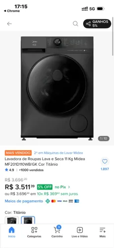 Vende máquina que lava e seca midea seminova