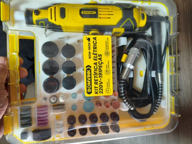 Kit Micro Retífica Elétrica Bomvink BOM-9606 220V - 191 Peças + Eixo Flexível