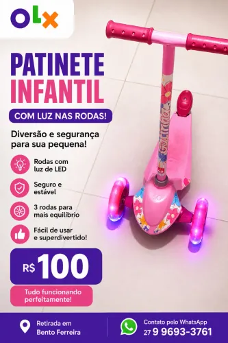 Patinet toda LED, de 1 até 8 anos , suporta até 120kg