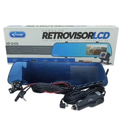 Retrovisor com Câmera Knup Kp-s103 Tela Lcd 4.3 Polegadas Câmera Frontal + Câmera de Ré