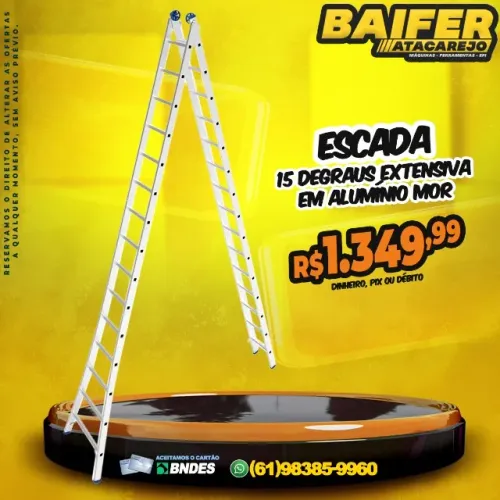 Escada 15 Degraus Extensiva em Alumínio Mor