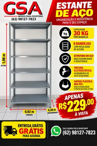 Estante de aço 30cm c/ 6 bandejas ( Entrega grátis para Goiânia! )